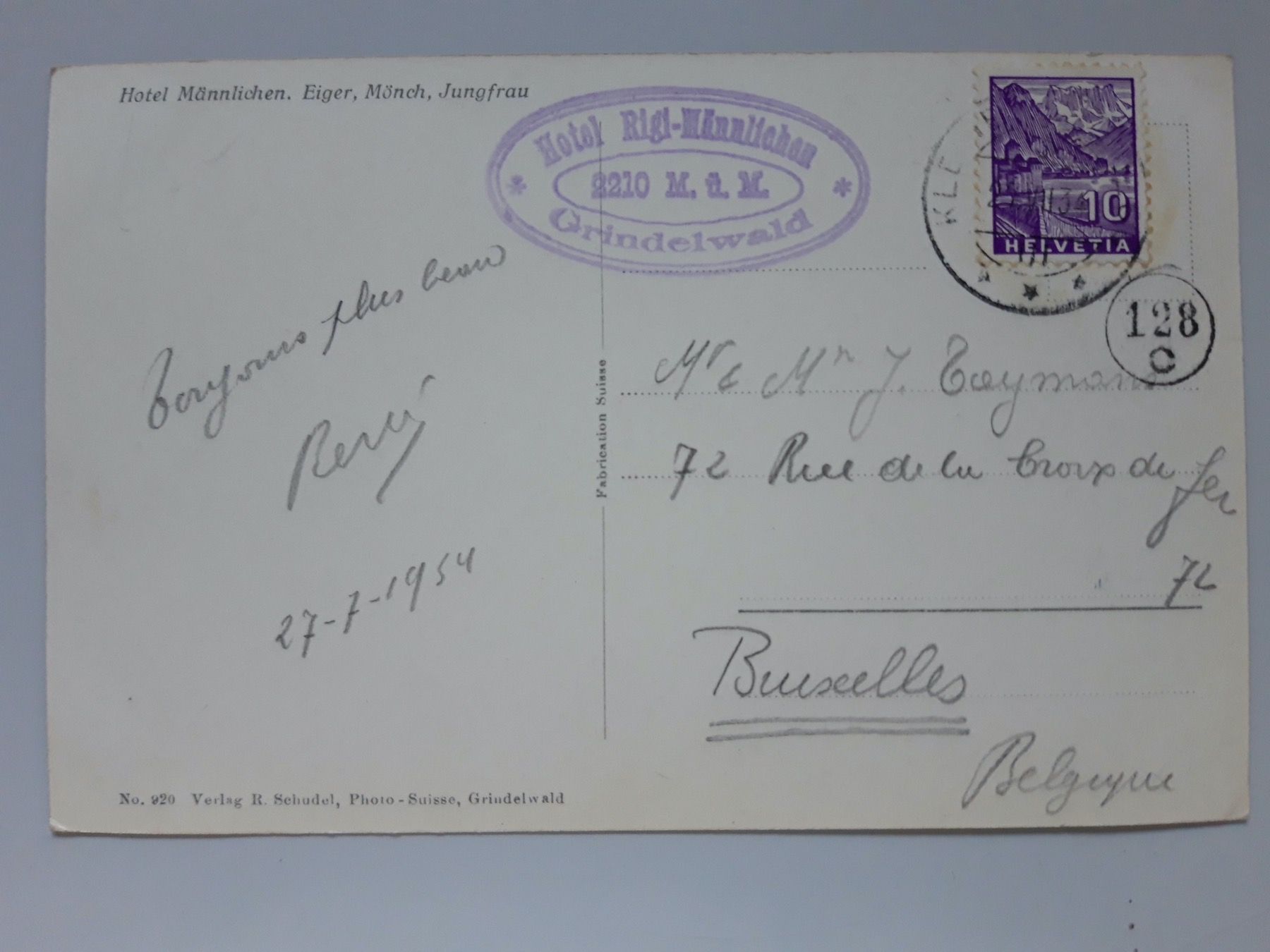 Cartes postales: Hotel Männlichen. Eiger, Mönch, Jungfrau, Rigi – D'occasion à Sargans par nicsam1815 1