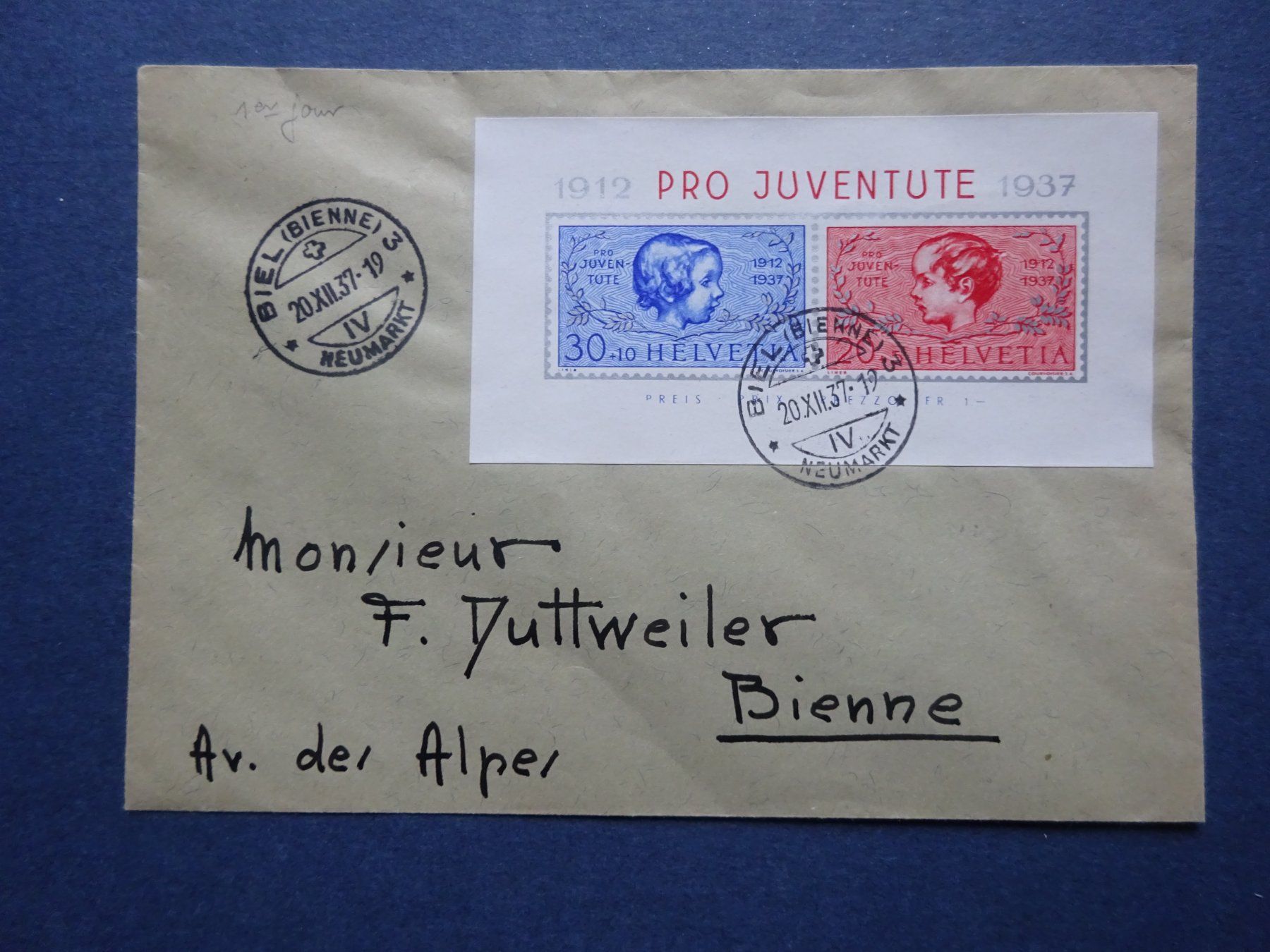 Tutti i francobolli: 1937 Pro Juventute Block FDC – Usato da Appenzell-Steinegg venduto da adi1975 1