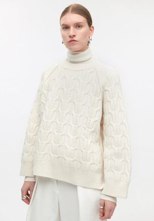 IVY OAK Zopf Pullover Merinowool Gr 40 creme NEU