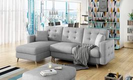 Wohnzimmer Ecksofa L-Form Couch Grau 3 Sitzer Textil