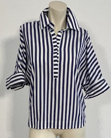 👚 Bety Mitsch Bluse Blau-Weiss gestreift Gr 36 Baumwolle 👚