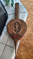 Soufflet de cheminée traditionnel en bois sculpté et cuir