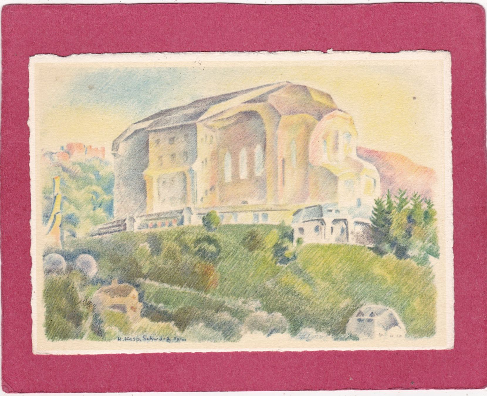 Cartoline postali: Kitsch Kunst Dornach Goetheanum 1953 – Usato da Herisau venduto da Lisegrat2008