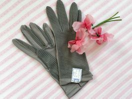 Handschuhe Stoff grau taupe Gr. 7 mit Netzmuster VINTAGE 70s