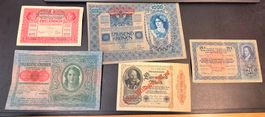 Historische Banknoten Lot 1902 - 1922 CH AT DE 20Fr 1000Kr