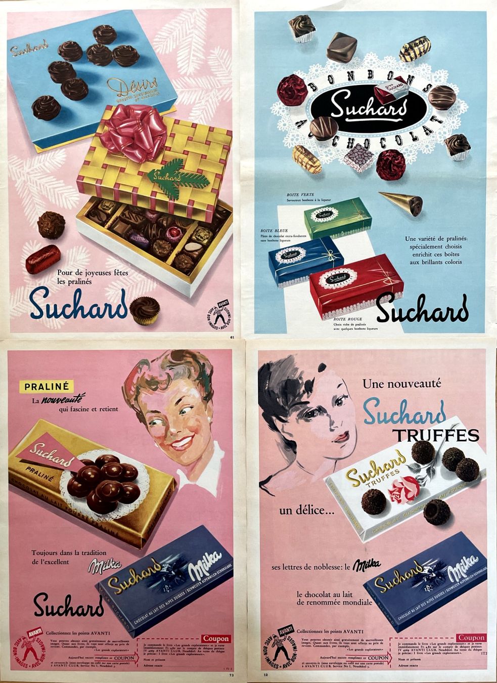 Poster & Bilder: Suchard - 4 alte Werbungen /Anciennes publicités 1949/56 – Gebraucht aus Savagnier von Ne2065 1