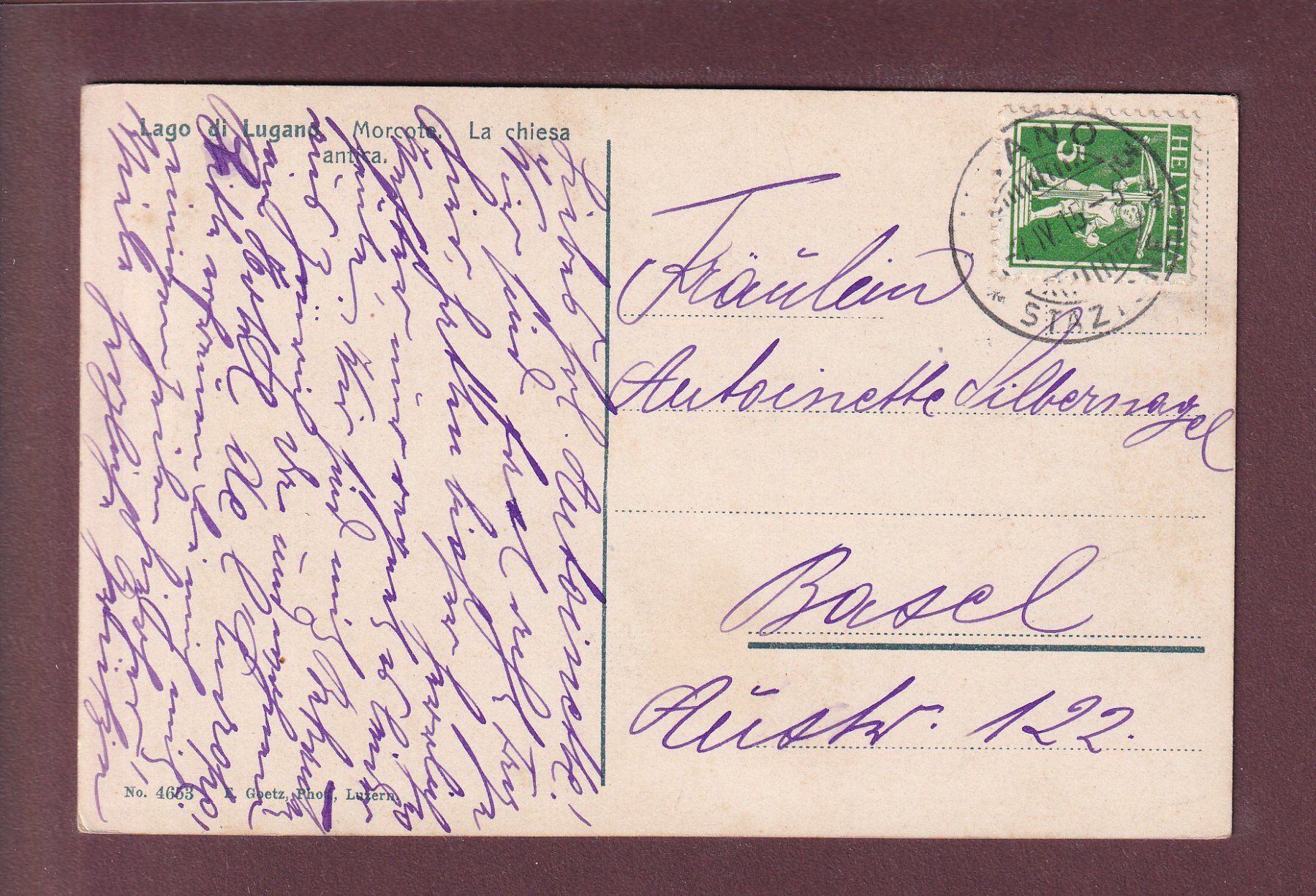 Ansichtskarten: MORCOTE - Chiesa Antica - 1915 – Gebraucht aus Pully von nicecards 1