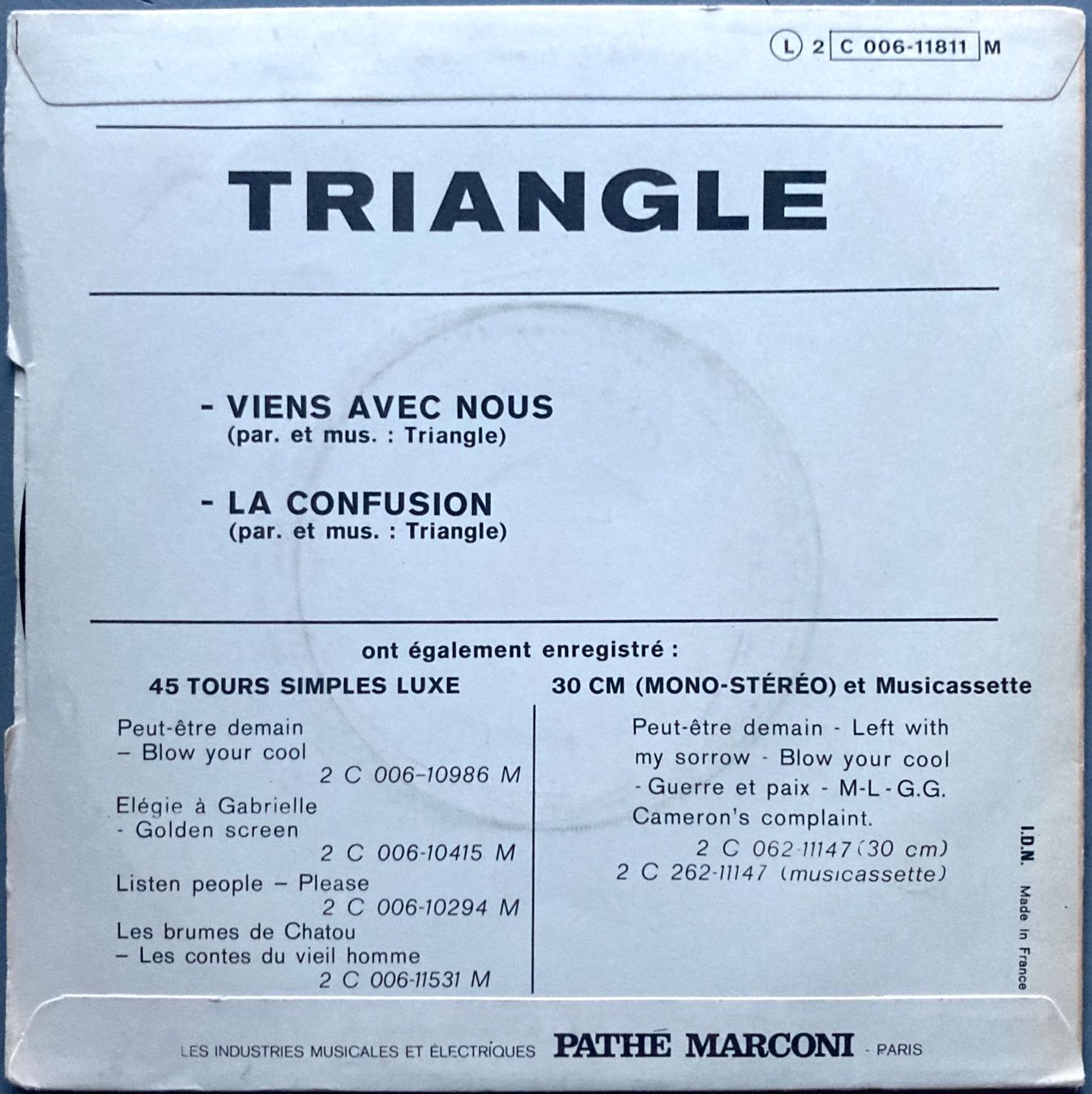 Vinyles: TRIANGLE - VIENS AVEC NOUS / LA CONFUSION – D'occasion à Poliez-Pittet par Newtown-Records 1