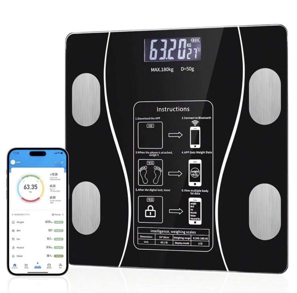 Bilance pesapersone: Intelligente Bluetooth Körperfett Waage – Nuovo e nell'imballaggio originale da Emmenbrücke venduto da ShopDirect 5