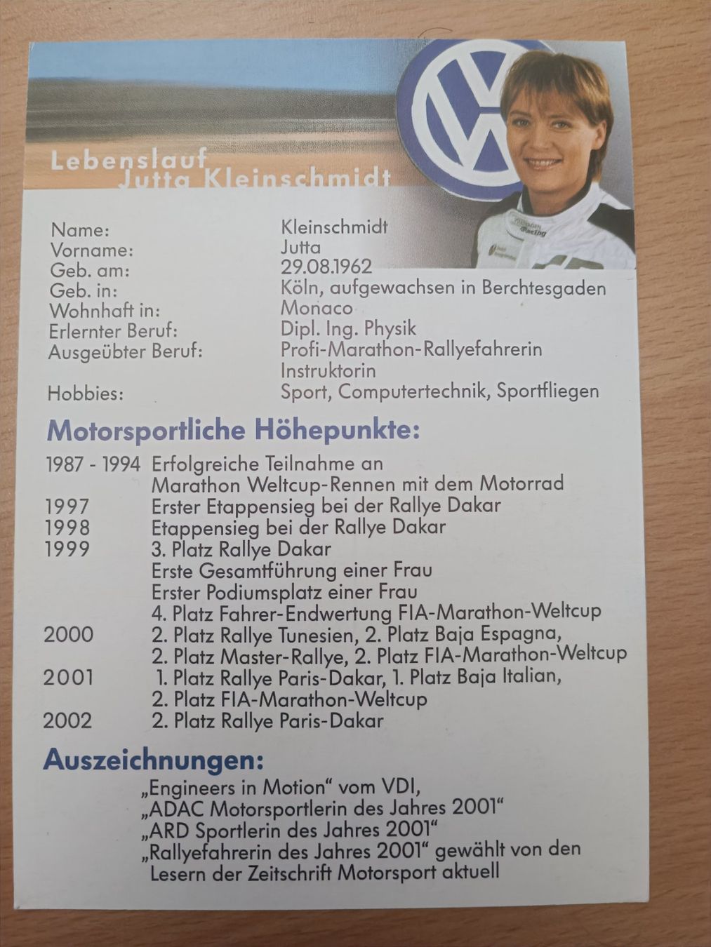 Autografi: Jutta Kleinschmidt - handsigniert – Usato da Menziken venduto da Artographs 1