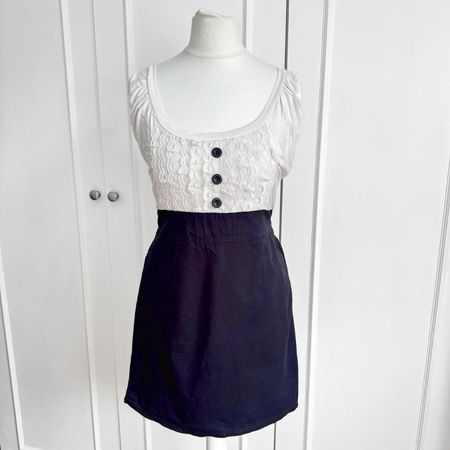 Robe Courte Sans Manches Blanche & Bleu - Taille Unique