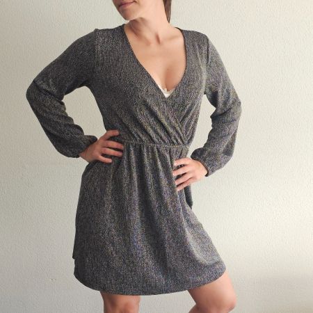 Schlichtes Damen Kleid mit V-Ausschnitt, Glitzer, S/M