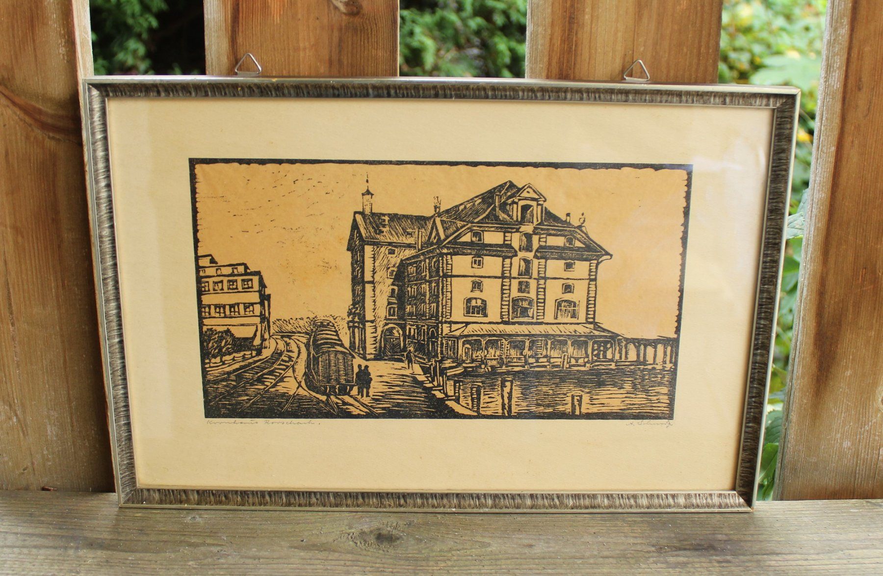 Xilografie: Schürig A. Holzschnitt Kornhaus Rorschach handsigniert – Usato da Zürich venduto da Auctionata