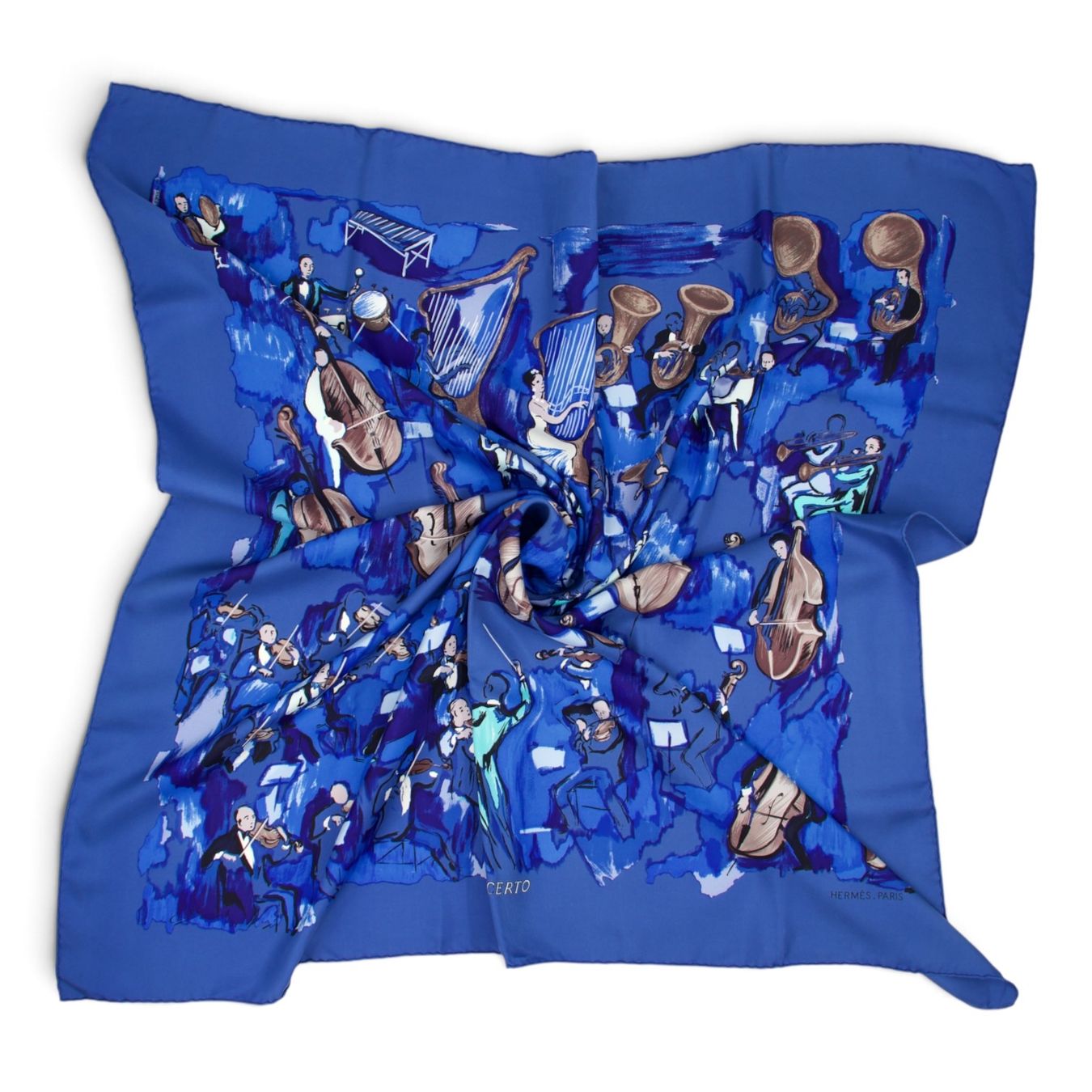Hermès Foulards, Tücher & Schals: Hermès Carré "Concerto" blau – Gebraucht aus Binningen von Designerlabels 5