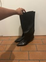 Black faux leather high boots