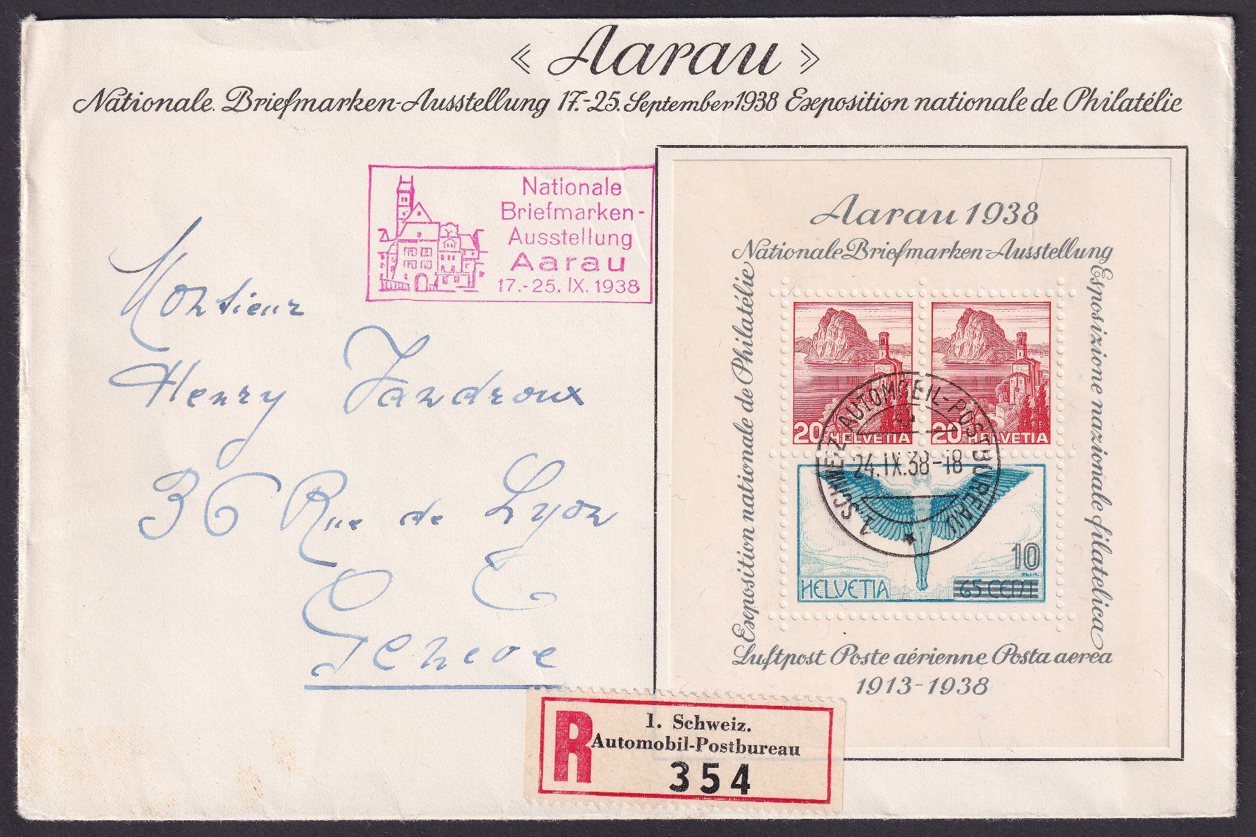 Alle Briefmarken: W11 auf Brief, Aarauer Block 1938, Sonderstempel – Gebraucht aus Ebikon von SilvioFreund