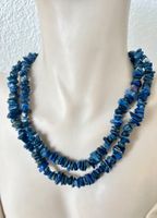 Vintage Edelstein-Longkette Lapislazuli Silberschliesse 80cm