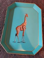 Les Ottomans Fauna hand painted iron giraffe tray aqua 200CH