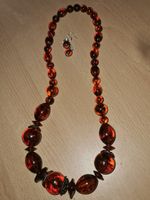 Vintage Bernstein Halskette mit Ohrringen, Set Herbstfarben