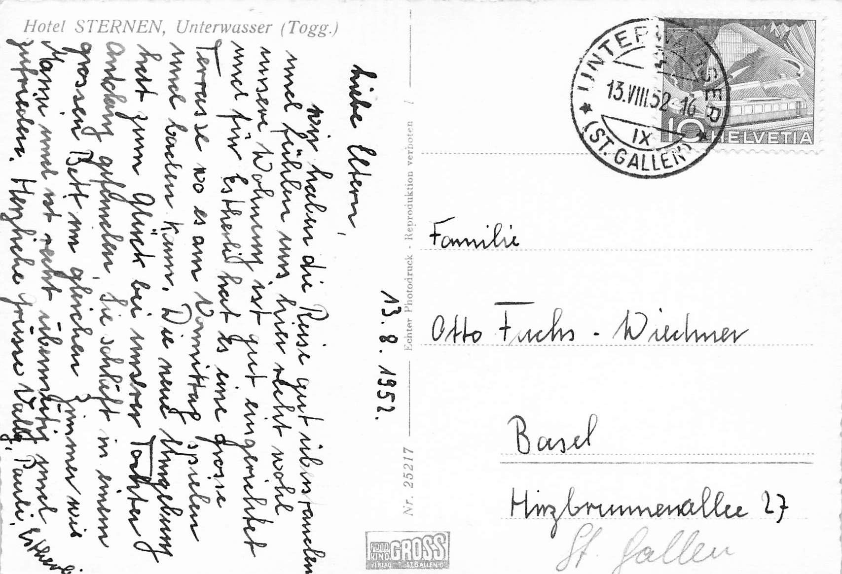 Cartoline postali: Hotel sternen unterwasser SG G – Usato da Biasca venduto da Blenio71 1