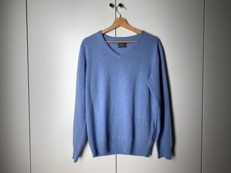 100% Kaschmir Pullover V-Ausschnitt Hellblau, Grösse L