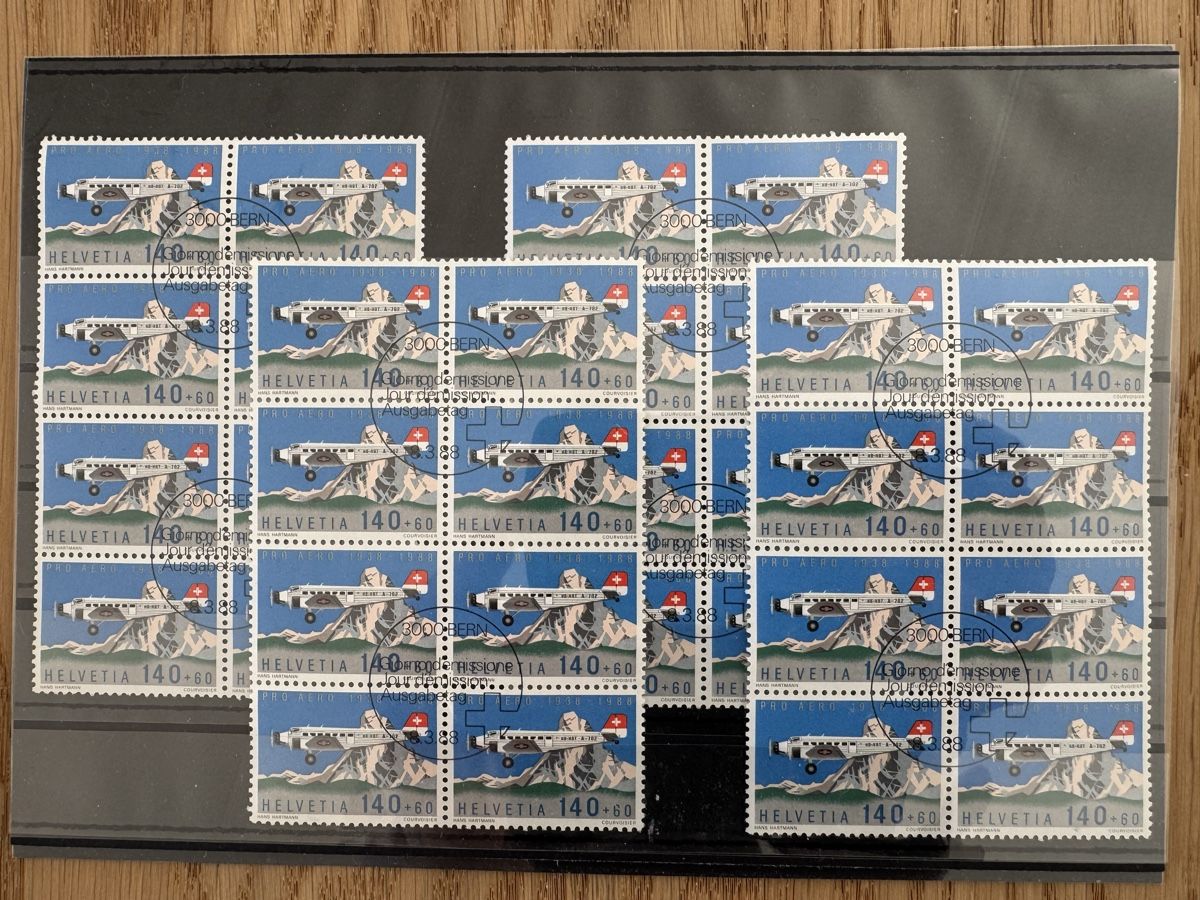 Tutti i francobolli: 4 x Achterblock FDC Pro Aero 1988 – Usato da Fieschertal venduto da REZELL