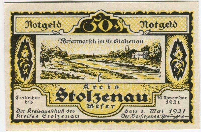 Banknoten: Notgeld "50 Pfennig. Stolzenau 1921" – Gebraucht aus Basel von Butsch5
