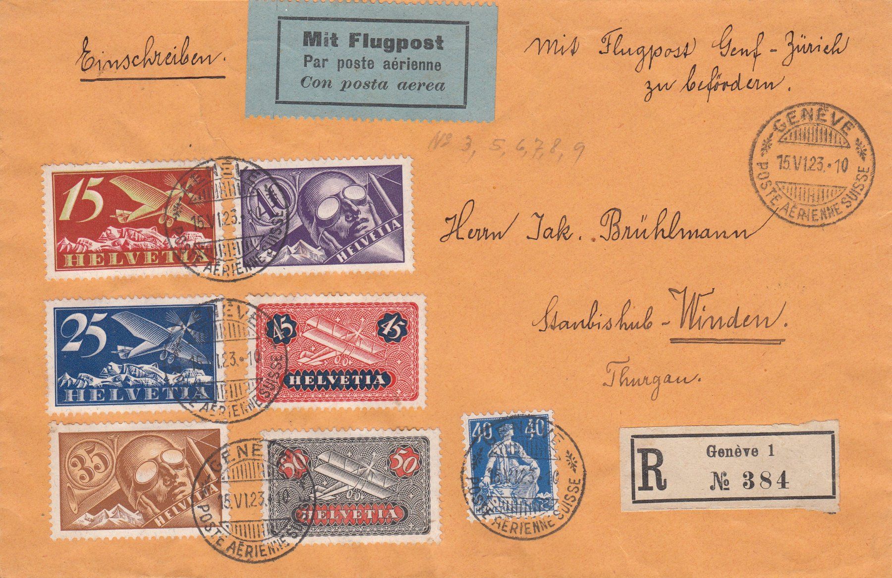 Tutti i francobolli: 1923 Chargé Flugbeleg Genf - Winden(TG), RF 23.1dSpF – Usato da Rheinfelden venduto da iamello