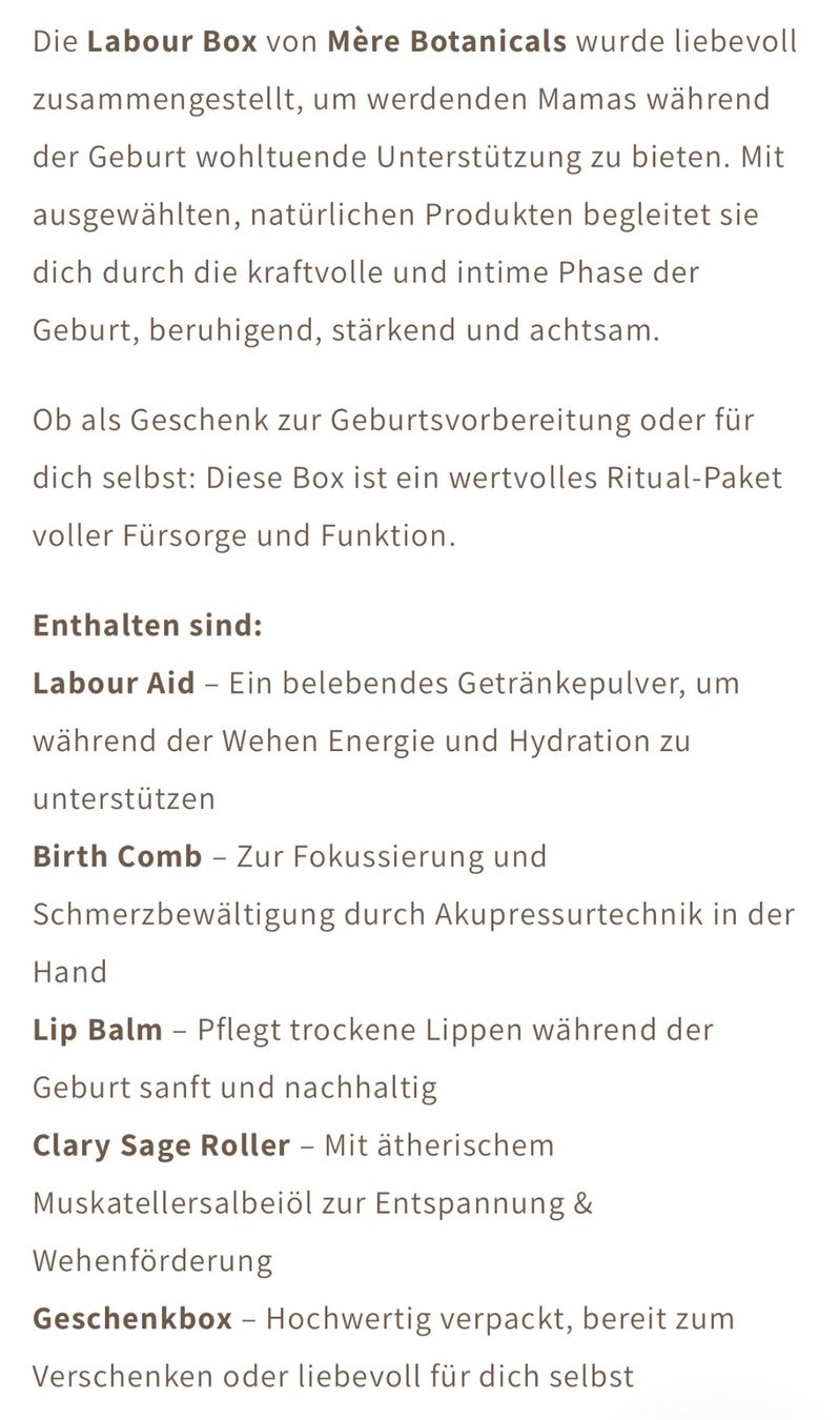 Altro per la cura del corpo: Geburt Set - Mère Botanicals Labour Kit NEU – Nuovo e nell'imballaggio originale da Bern venduto da sarapha 2