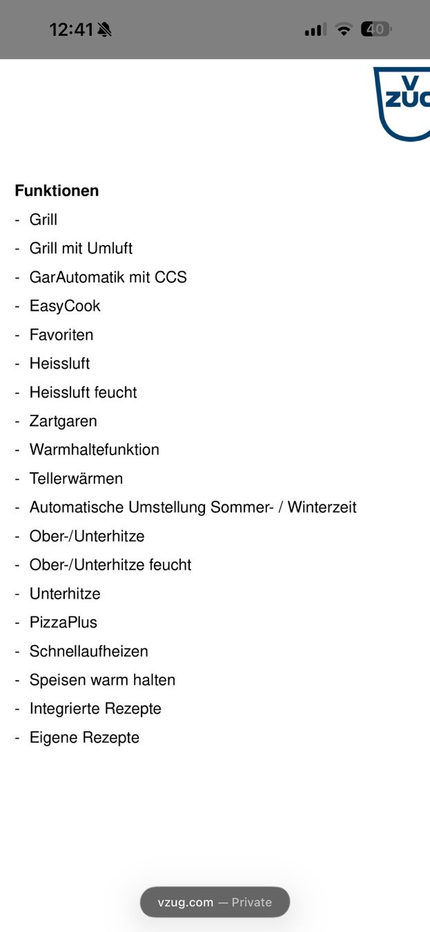 V-Zug Backöfen: V-ZUG BC-SL-Backofen – Gebraucht aus Guntershausen von MarloStanfield 5