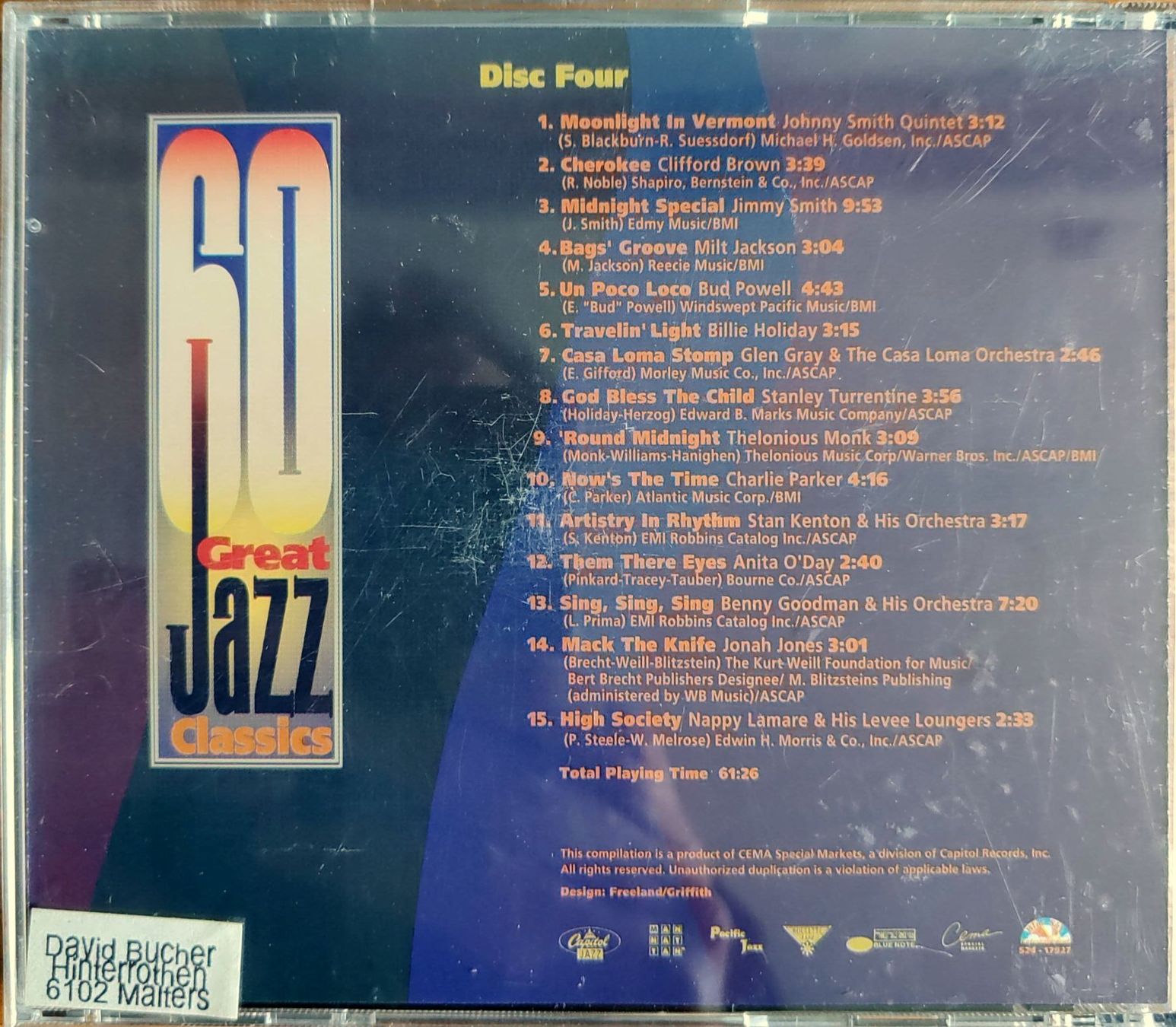 CDs: 60 Great Jazz Classic (Disc Four) – Gebraucht aus Burg AG von Franklin5736 1