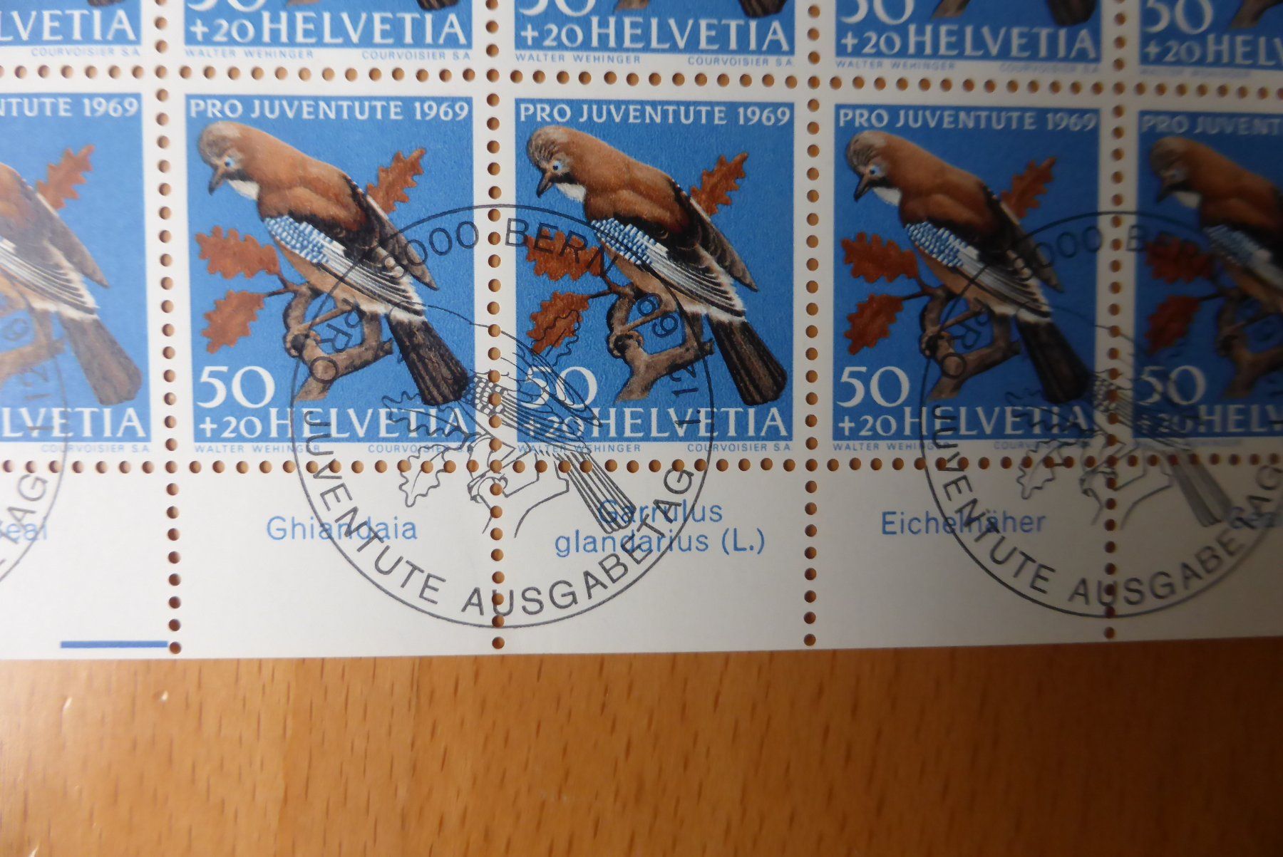 Alle Briefmarken: Schweiz PJ 1969 Vollbogen Eichenhäher - Ersttagsstempel – Neu (gemäss Beschreibung) aus Brunnadern von lesezirkel 1
