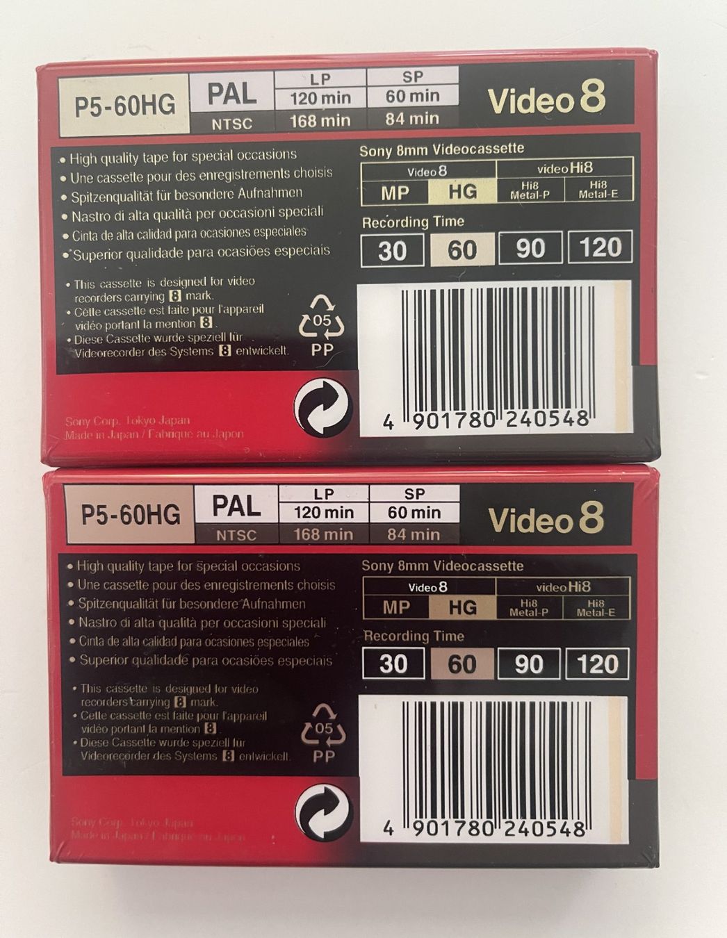 Cassette vuote: Sony Video 8 HG Pal 60 2 Stck. – Nuovo e nell'imballaggio originale da Binningen venduto da Steffisboerse 1