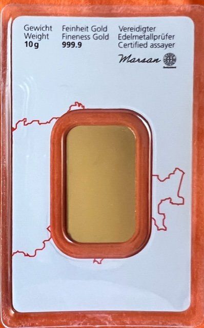 Metalli preziosi: Goldbarren 10 Gramm - Fine Gold 999.9 - Zertifiziert – Nuovo e nell'imballaggio originale da Neuhausen venduto da Hs8 3