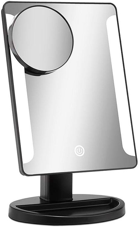 Make-upspiegel met licht, ronde LED-spiegel 360° draaibaar, kaptafelspiegel met touchscreen, voor make-up, gezichtsverzorging, zwart frame (kleur: zwart, afmeting: 50 cm-19,5 inch) (zwart 30 cm