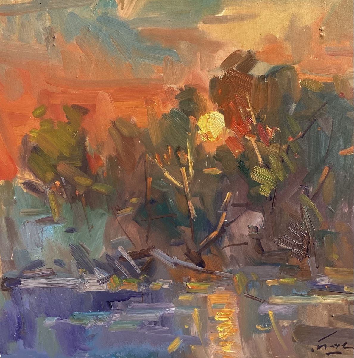 Tableaux: Abend am Weiher, 40x40 cm – Neuf (Voir description) à Neuwilen par fri_fdh7