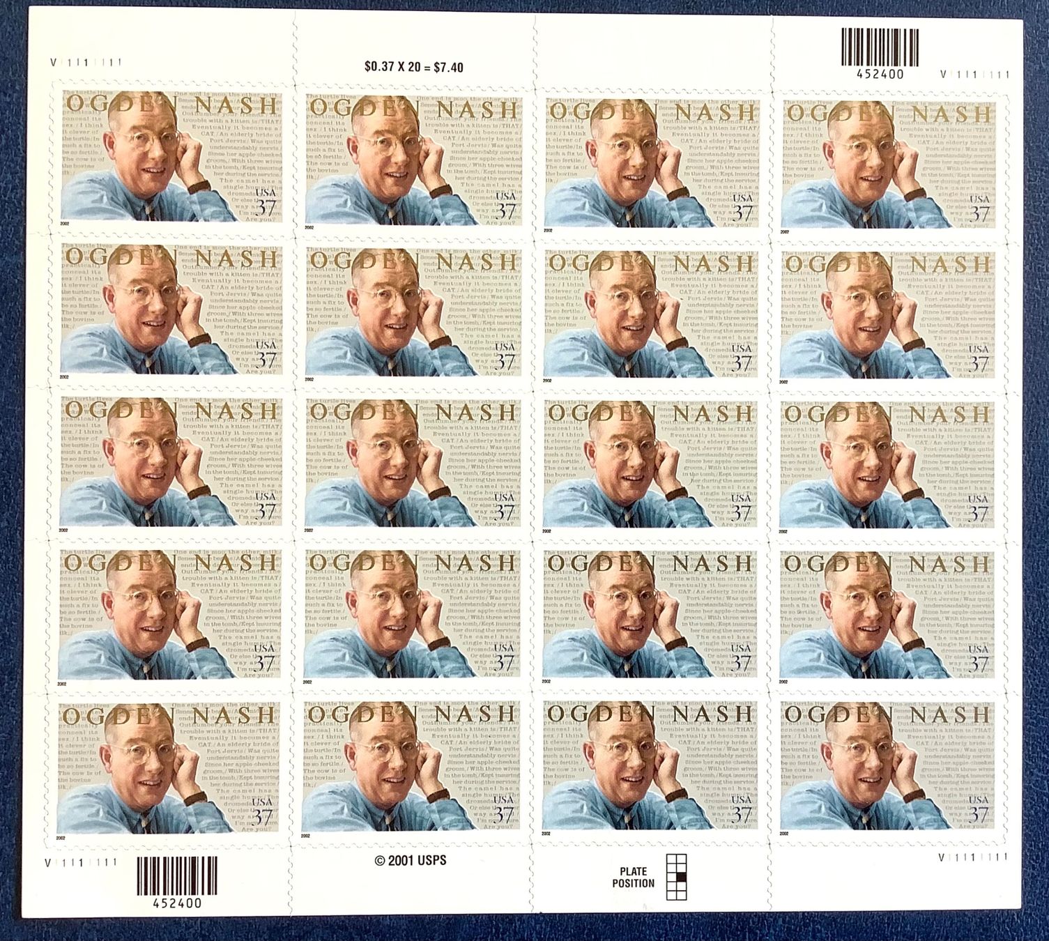 Tutti i francobolli: 2001 - USA / Ogden  Nash / Dichter - Bogen ** – Nuovo (secondo la descrizione) da Liestal venduto da Skunk02
