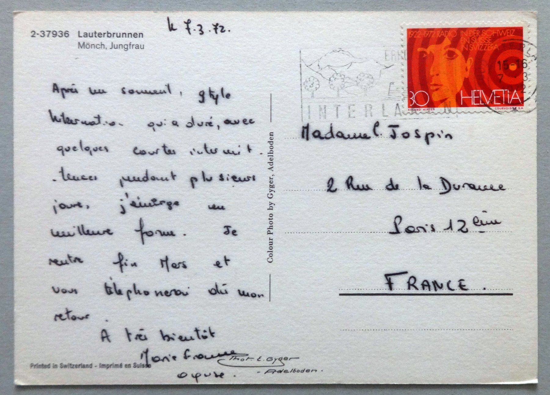 Cartoline postali: Lauterbrunnen, Mönch, Jungfrau – Usato da Fétigny venduto da Billy2miny 1