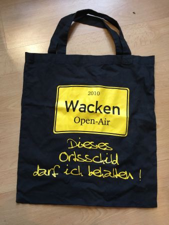 Wacken 2010 Stoff Tasche BW schwarz, Druck gelb Ortsschild