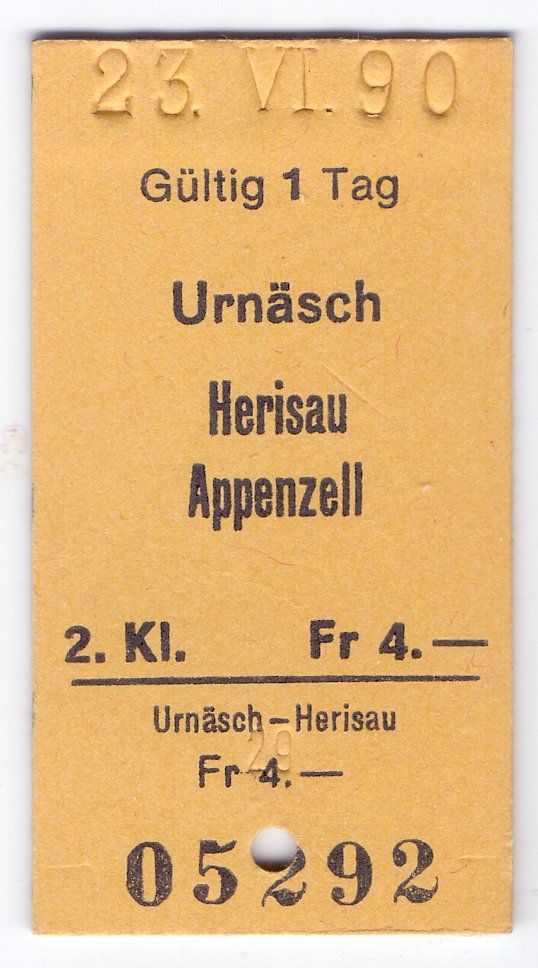 Biglietti: Billette Urnäsch - Herisau - Appenzell – Usato da Langenthal venduto da Sammlungs_aus