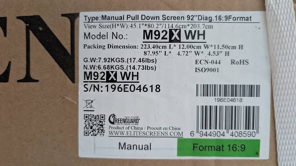 Altri Accessori: Leinwand Elite Screens Manual 92" – Nuovo e nell'imballaggio originale da Maisprach venduto da mic_dzp6