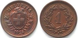Schweiz 1 Rappen 1925/24 Bronze ERHALTUNG! SELTEN! unz-