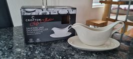 Crofton Sauciere mit Unterteller, Weiss, Neu!