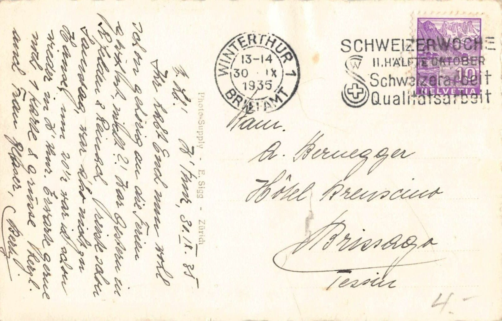 Ansichtskarten: Gruss aus WINTERTHUR - alte Postkarte 1935 – Gebraucht aus Winterthur von SchatzchischtliWinti 1