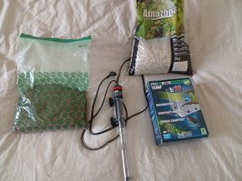 Aquarium Bodengrund und Heizung JBL ProTemp b10 neu