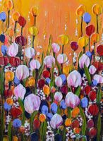Peinture abstraite Tulipes multicolores moderne originale...