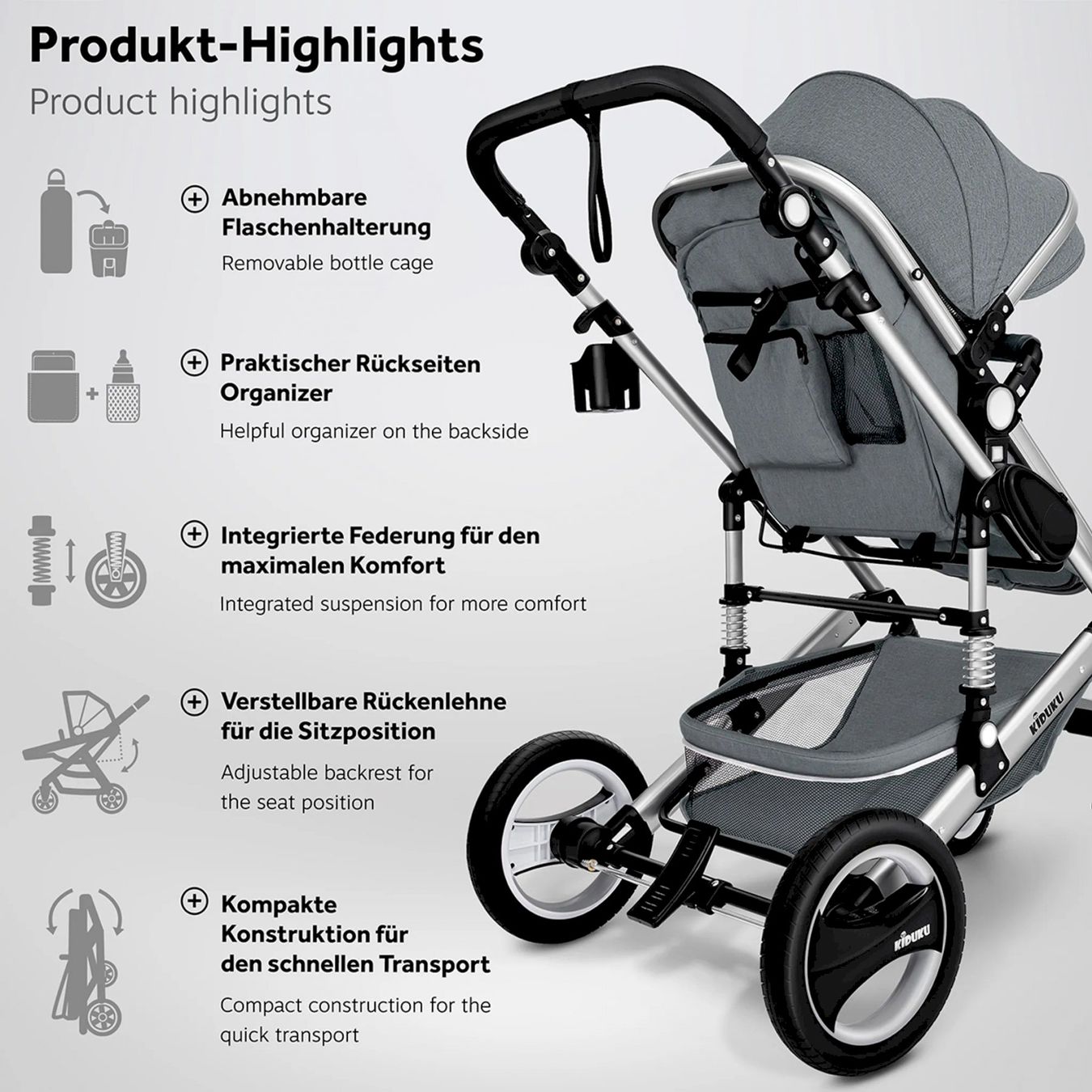 Carrozzine: KIDUKU Kombi-Kinderwagen GRAU/SILBER – Nuovo e nell'imballaggio originale da Bottighofen venduto da zaap 3