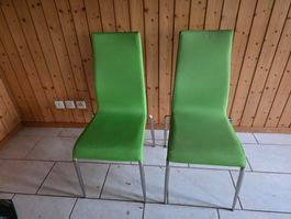 2 grüne Esszimmer Stühle - Stuhl Metall Stoff