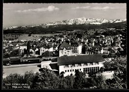 AK Uzwil / SG, Ortspartie mit Blick zum Säntis