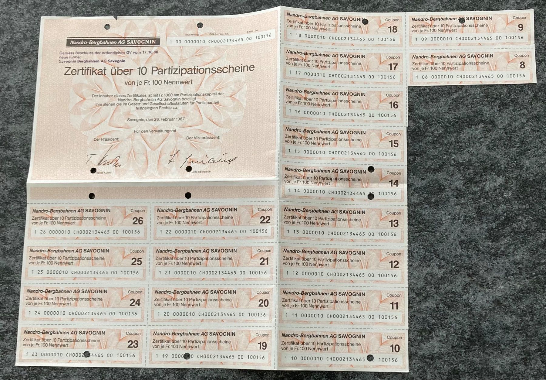 Dokumente: Hist. Wertpapier 10 PS Nandro-Bergbahnen – Gebraucht aus Hunzenschwil von zibu88